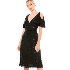 MAC DUGGAL 4988 EMBELLISHED COLD SHOULDER BLACK COCKTAIL DRESS sz 14